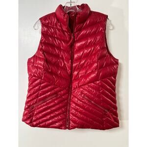 Talbots Petites Red Down Puffer Vest LP Quilted Zip Front Outerwear Chevron
